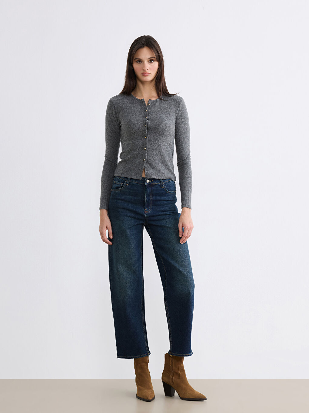 Antrasit Bisiklet Yaka Kadın Hırka-1