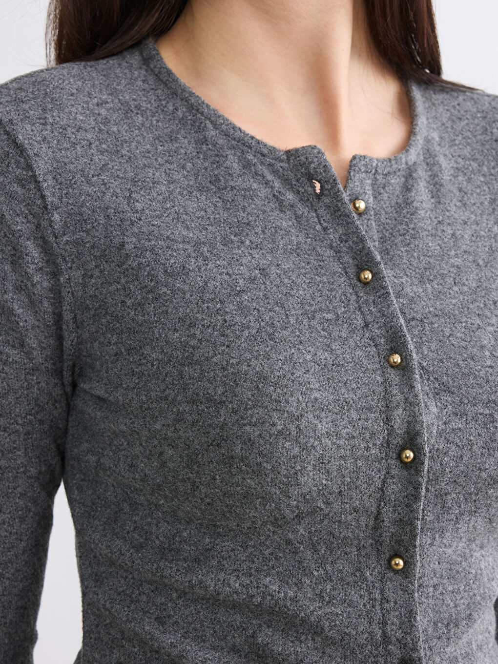 Antrasit Bisiklet Yaka Kadın Hırka-2