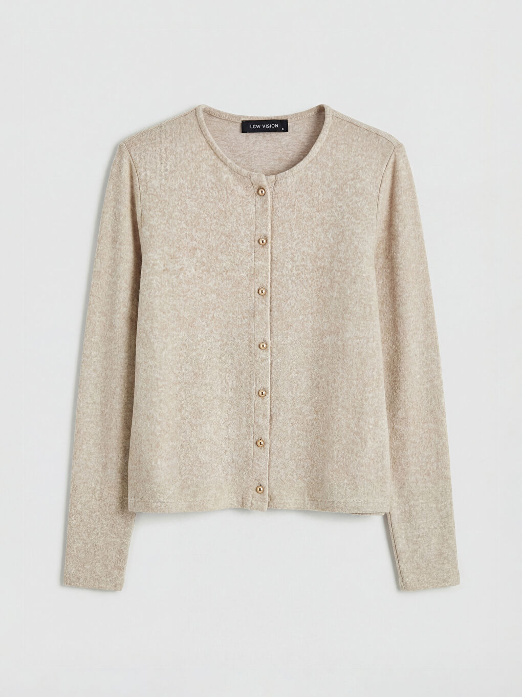 Ekru Bisiklet Yaka Kadın Hırka	