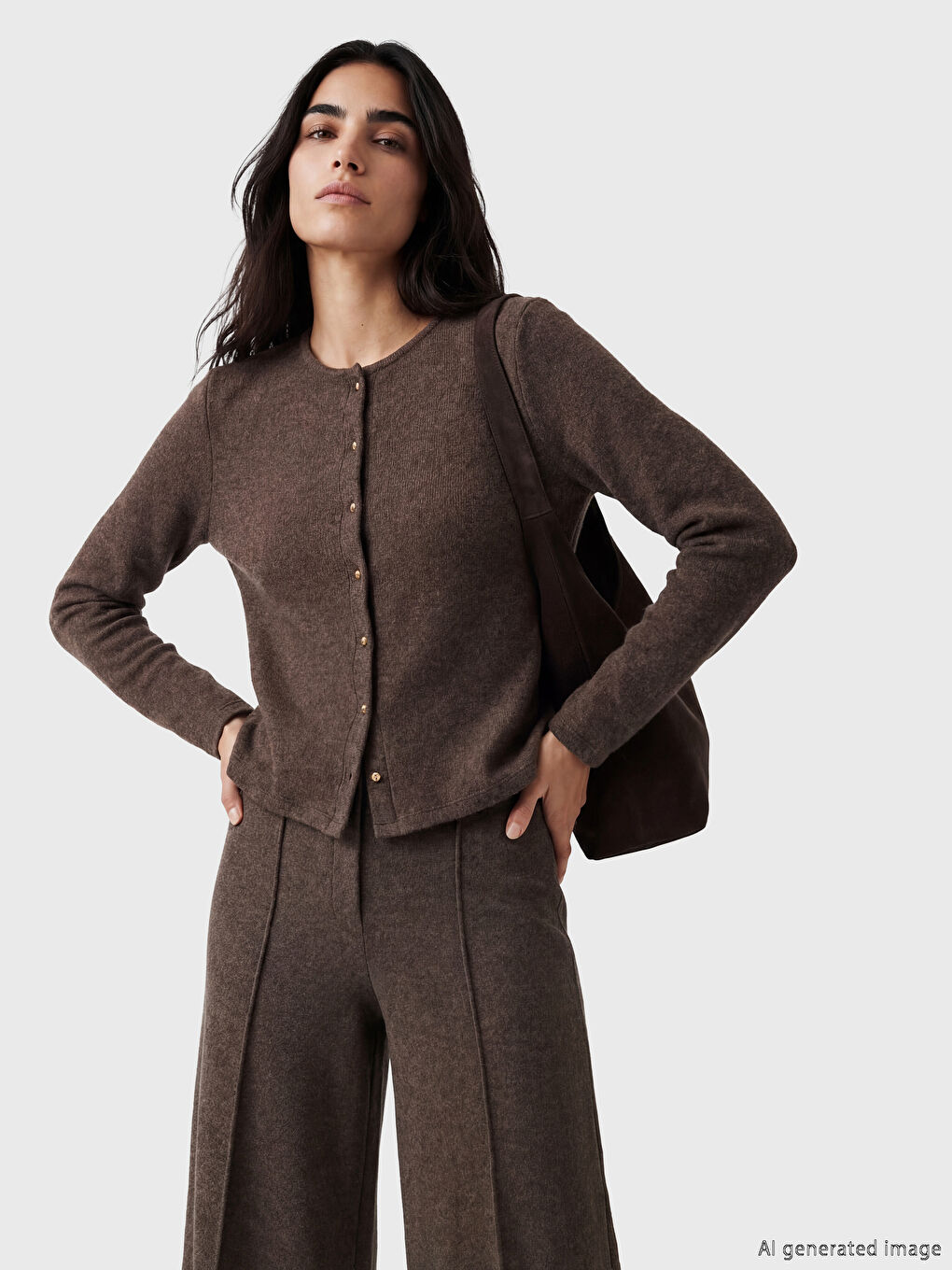 Kahverengi Bisiklet Yaka Kadın Hırka	