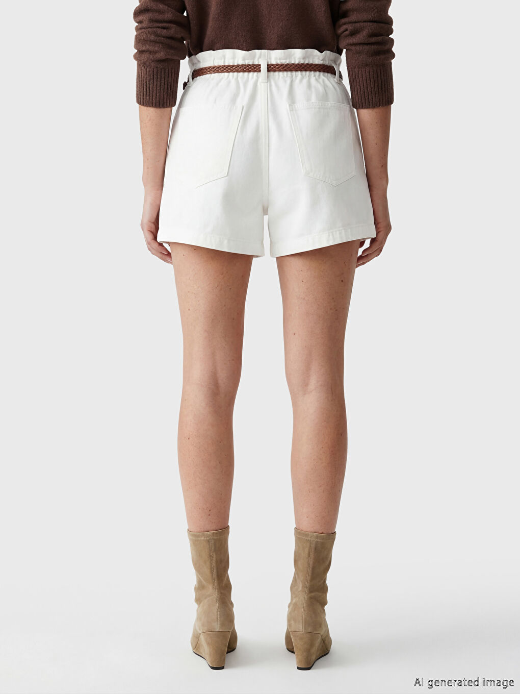 Beyaz Beli Kemerli Kadın Jean Şort-1
