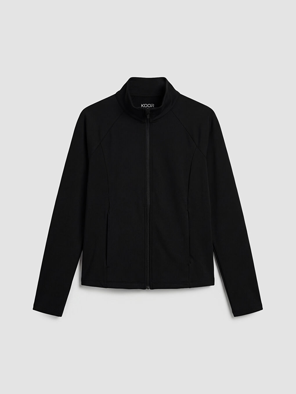 Siyah Dik Yaka Parmak Geçmeli Kadın Fermuarlı Sweatshirt-1