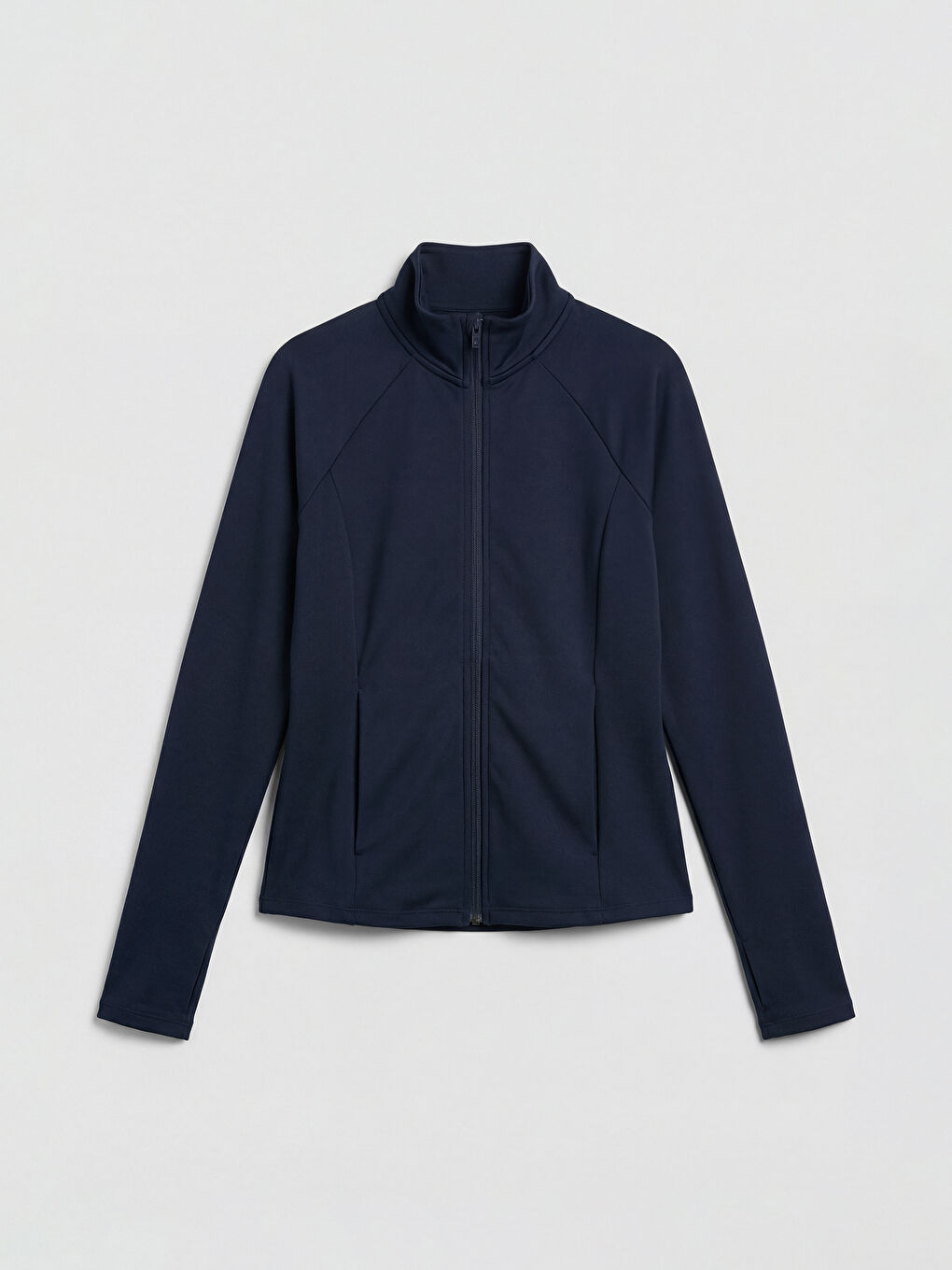 Lacivert Dik Yaka Parmak Geçmeli Kadın Fermuarlı Sweatshirt-3