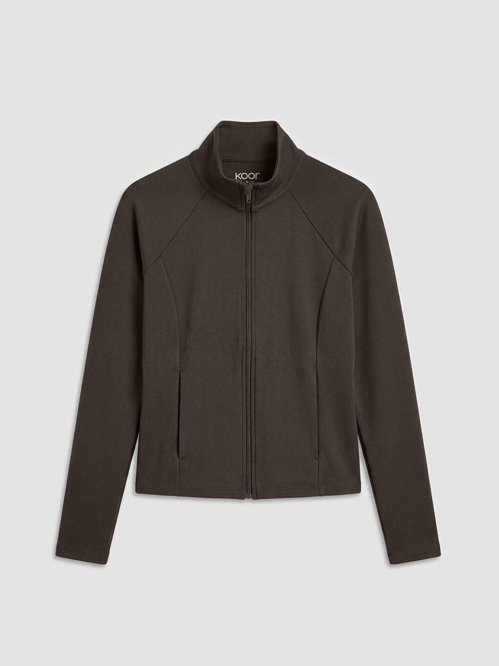 Kahverengi Dik Yaka Parmak Geçmeli Kadın Fermuarlı Sweatshirt-5
