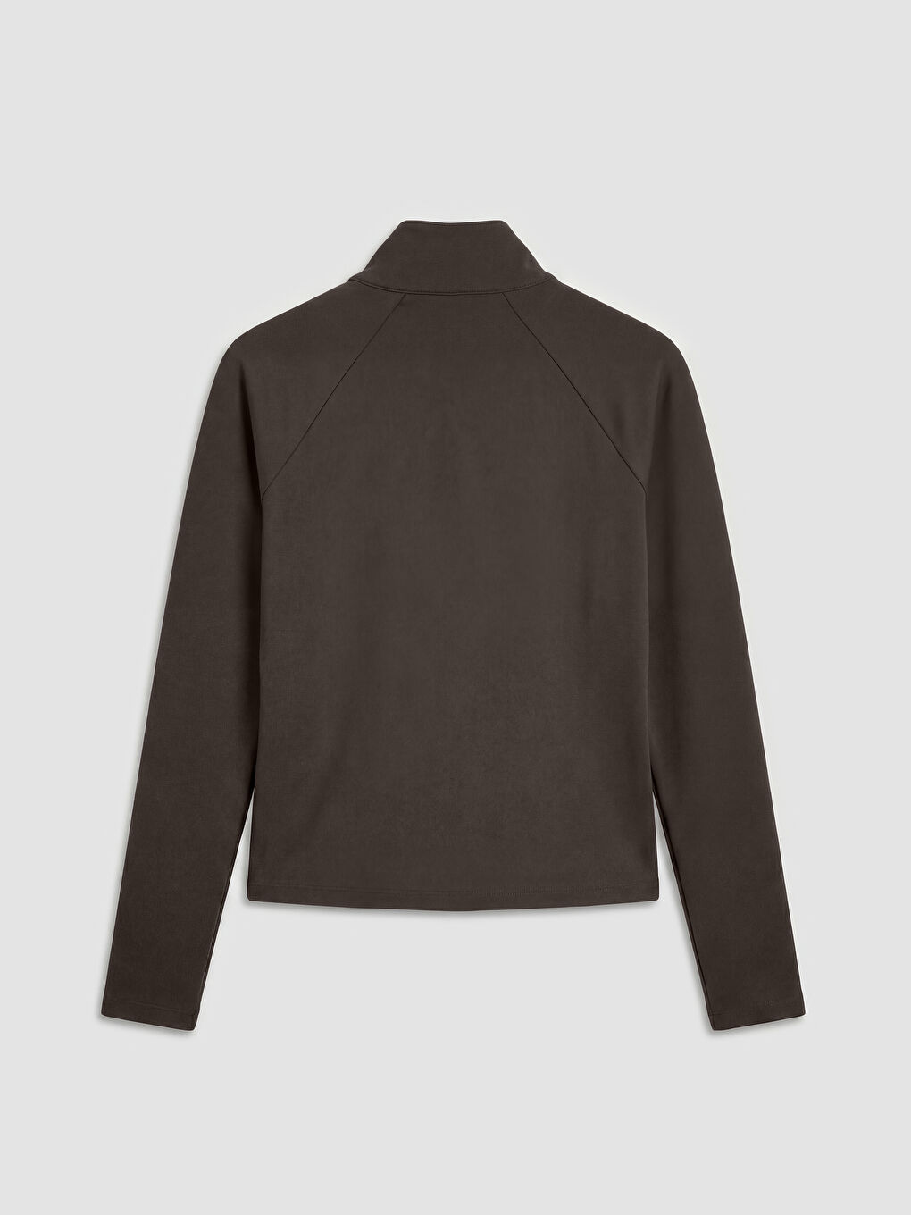 Kahverengi Dik Yaka Parmak Geçmeli Kadın Fermuarlı Sweatshirt-6