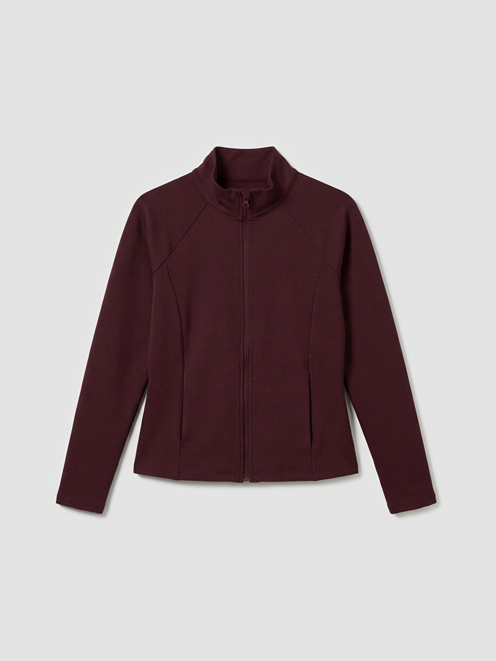 Mürdüm Dik Yaka Parmak Geçmeli Kadın Fermuarlı Sweatshirt