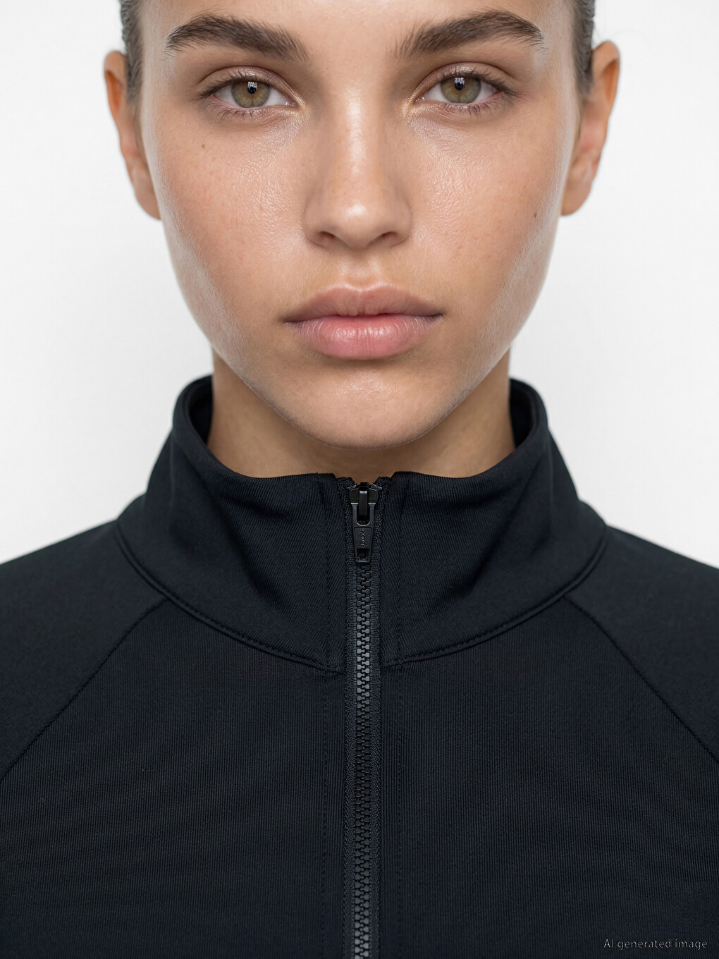 Siyah Dik Yaka Parmak Geçmeli Kadın Fermuarlı Sweatshirt-2