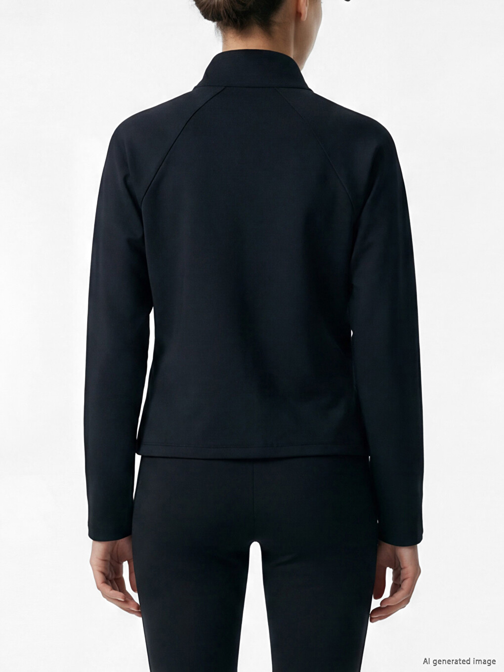 Siyah Dik Yaka Parmak Geçmeli Kadın Fermuarlı Sweatshirt-3