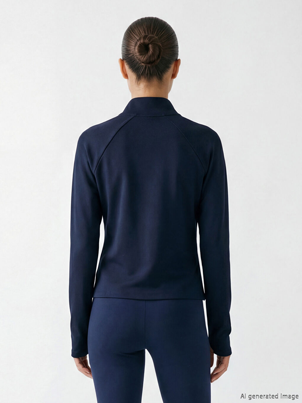 Lacivert Dik Yaka Parmak Geçmeli Kadın Fermuarlı Sweatshirt-2