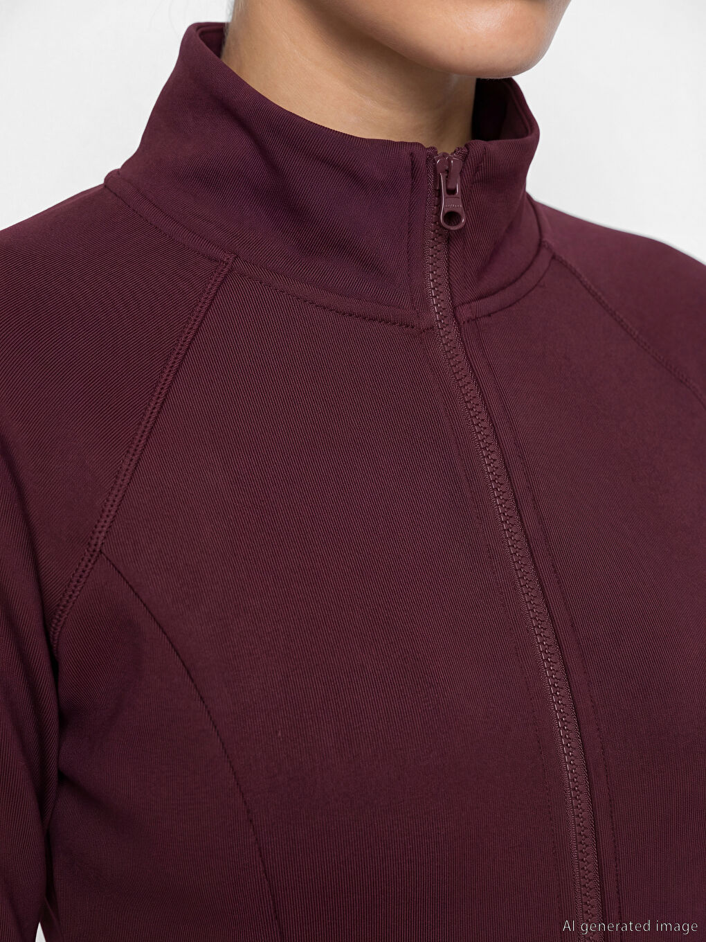 Mürdüm Dik Yaka Parmak Geçmeli Kadın Fermuarlı Sweatshirt-2