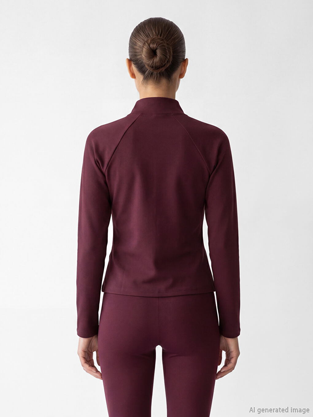 Mürdüm Dik Yaka Parmak Geçmeli Kadın Fermuarlı Sweatshirt-3
