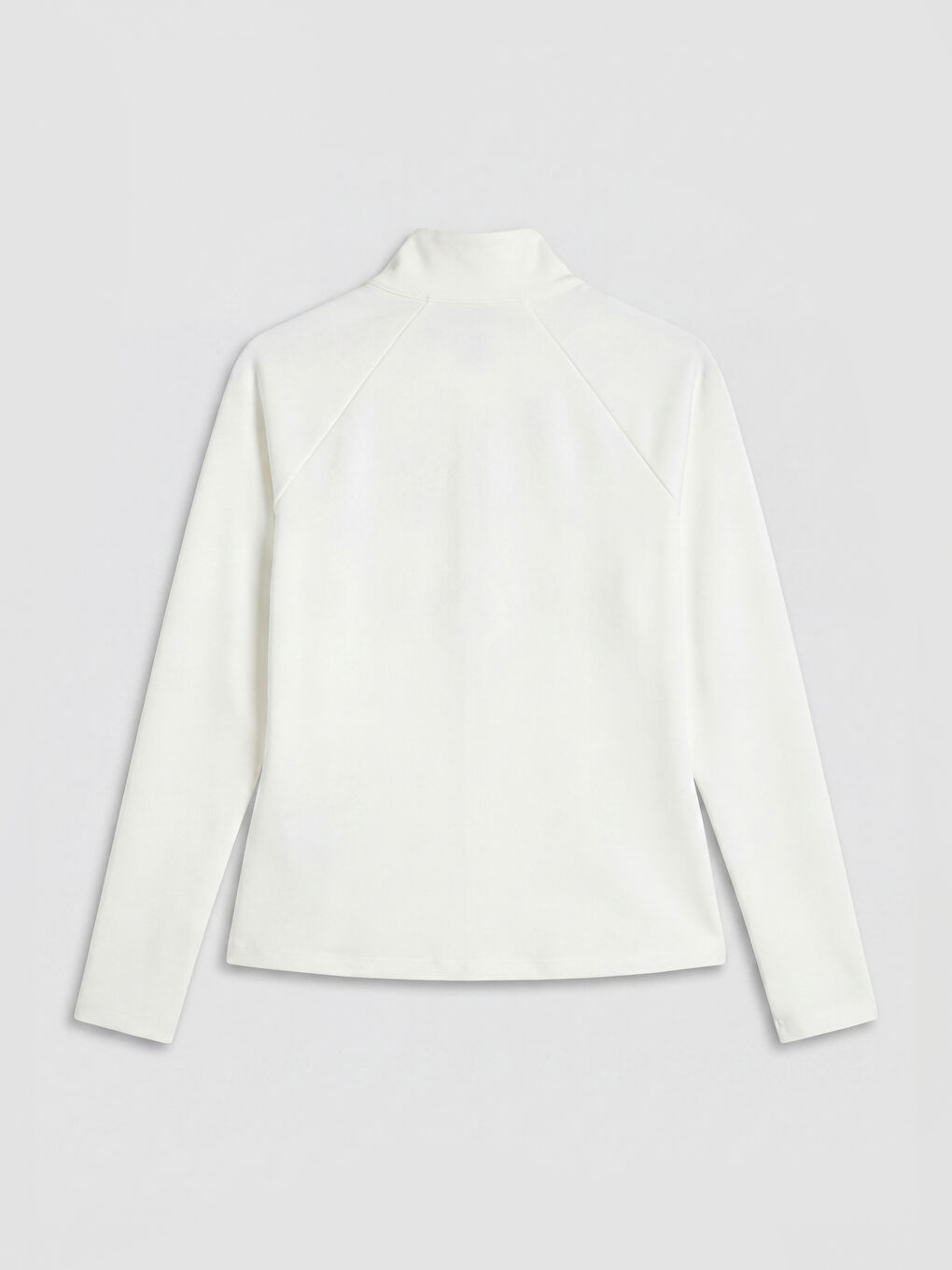 Beyaz Dik Yaka Parmak Geçmeli Kadın Fermuarlı Sweatshirt-1