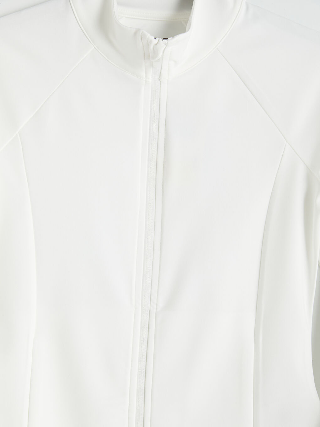 Beyaz Dik Yaka Parmak Geçmeli Kadın Fermuarlı Sweatshirt-2