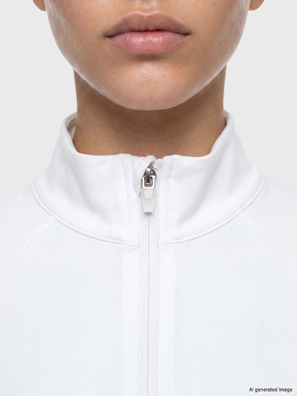 Beyaz Parmak Geçmeli Kadın Fermuarlı Sweatshirt-2
