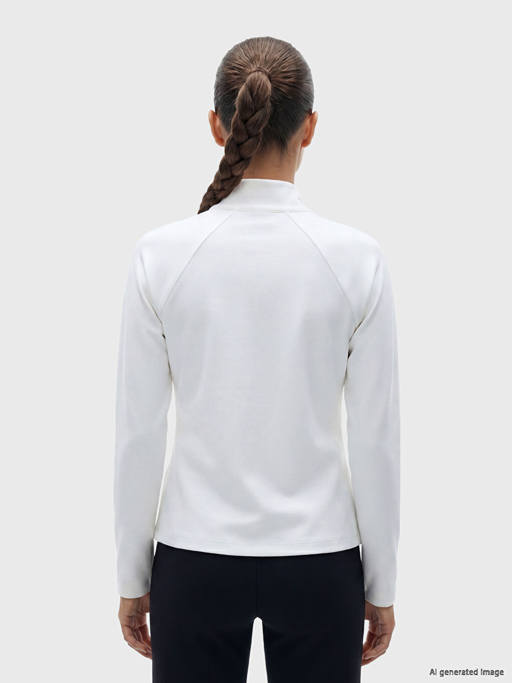 Beyaz Parmak Geçmeli Kadın Fermuarlı Sweatshirt-3