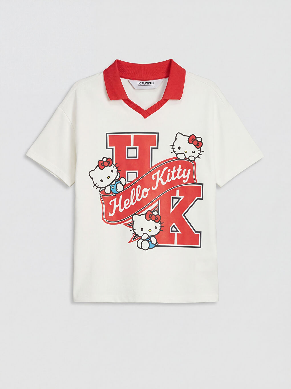 Ekru Polo Yaka Hello Kitty Lisanslı Kız Çocuk Tişört