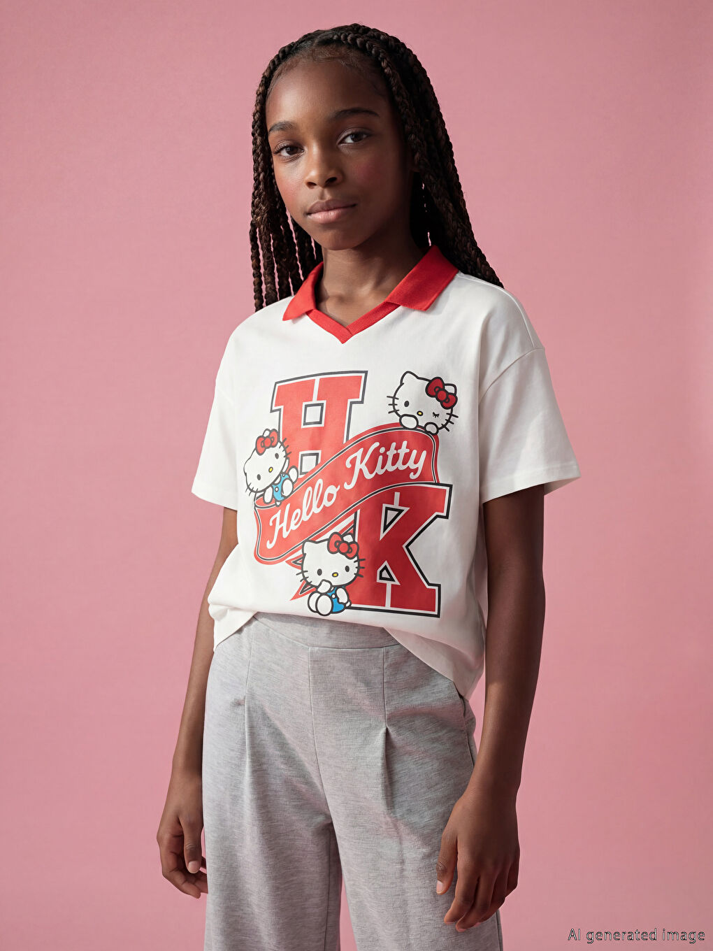 Beyaz Polo Yaka Hello Kitty Lisanslı Kız Çocuk Tişört-2