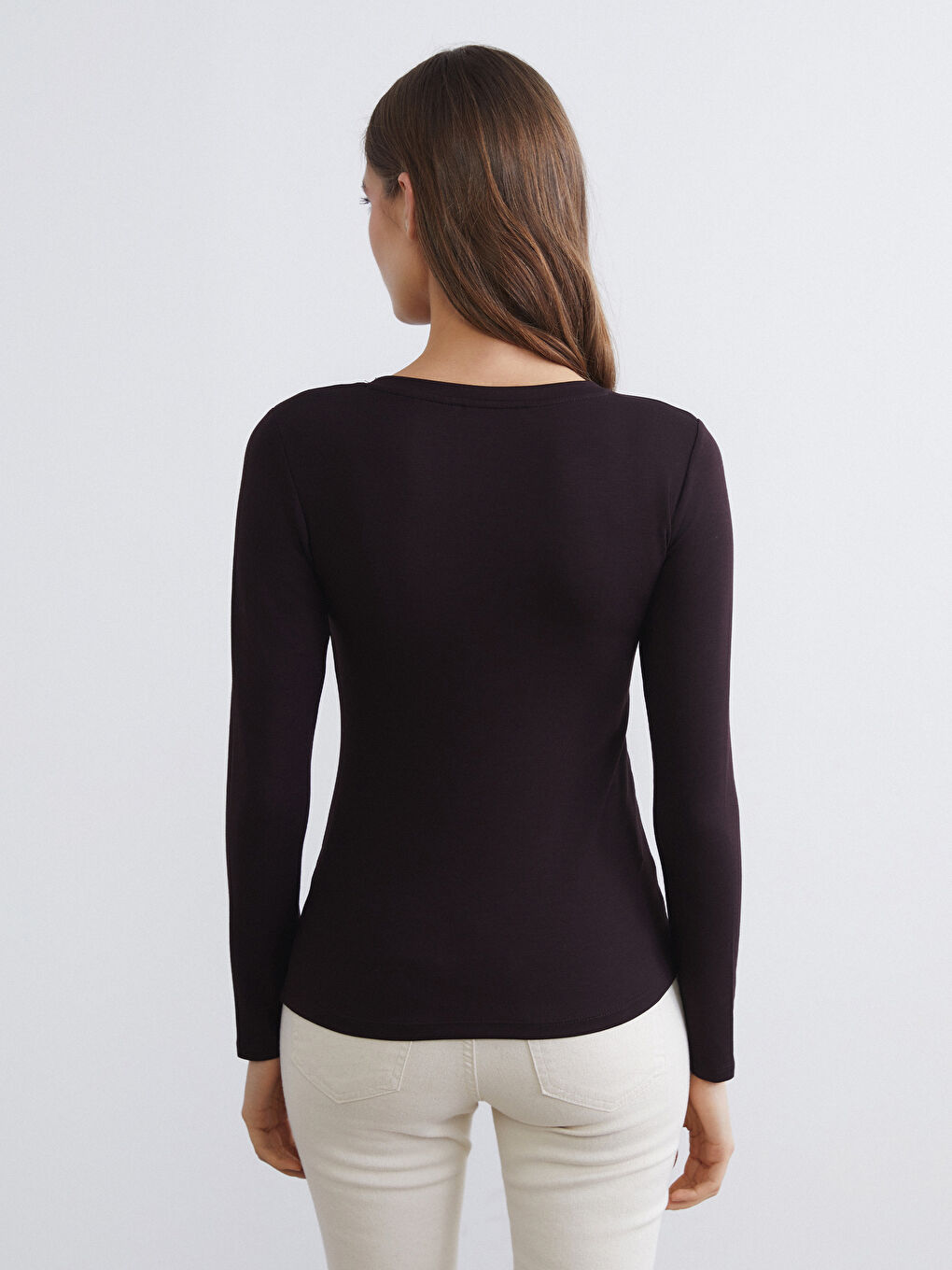 Kahverengi V Yaka Kadın Body-3