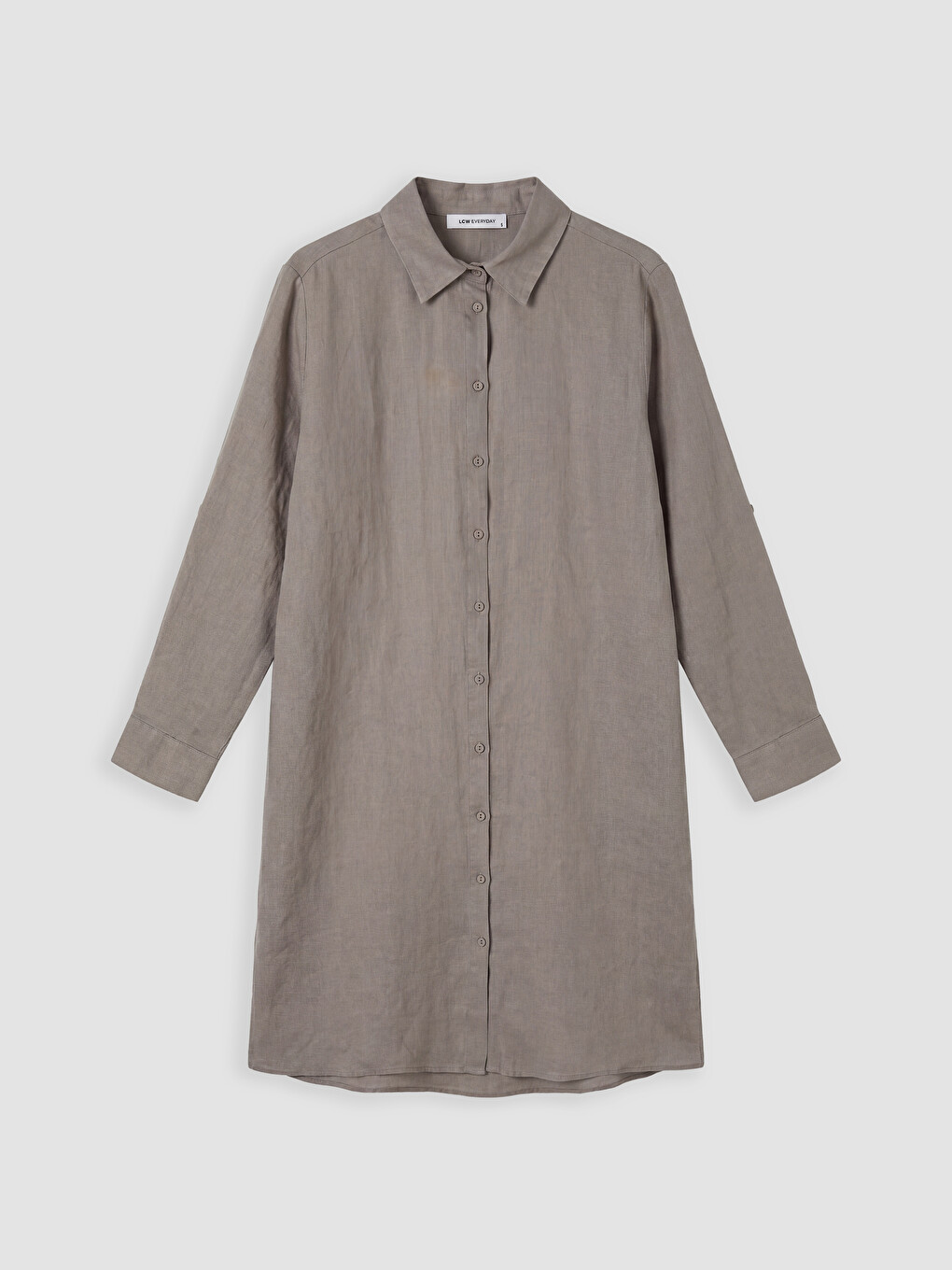 Gri Oversize %100 Keten Kadın Gömlek Tunik
