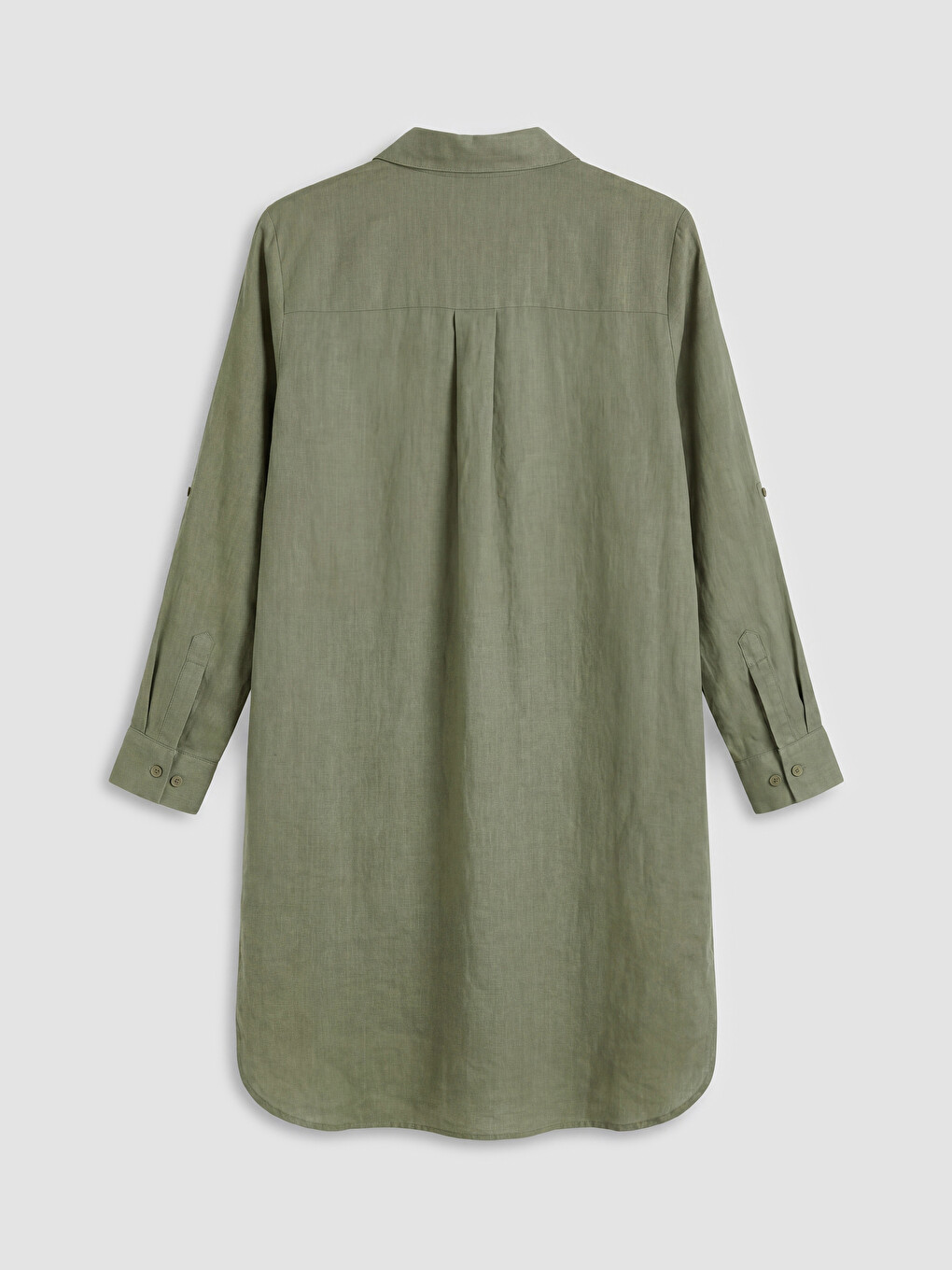 Yeşil Oversize %100 Keten Kadın Gömlek Tunik-1