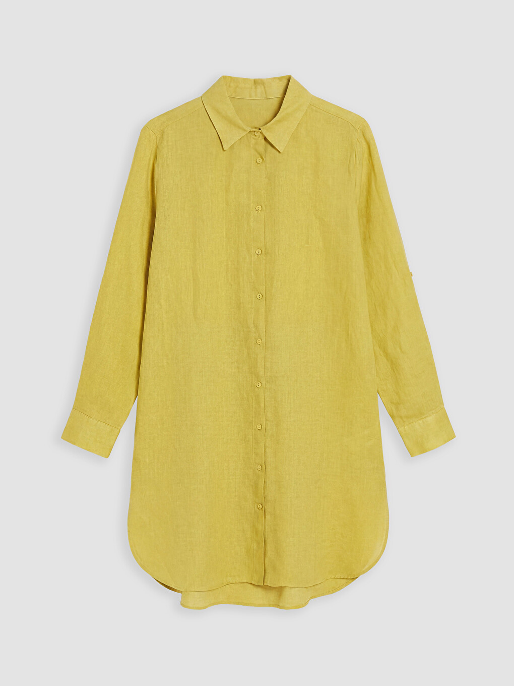 Sarı Oversize %100 Keten Kadın Gömlek Tunik