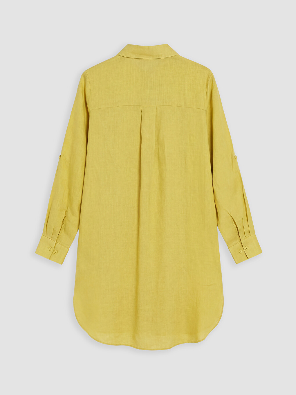 Sarı Oversize %100 Keten Kadın Gömlek Tunik-2