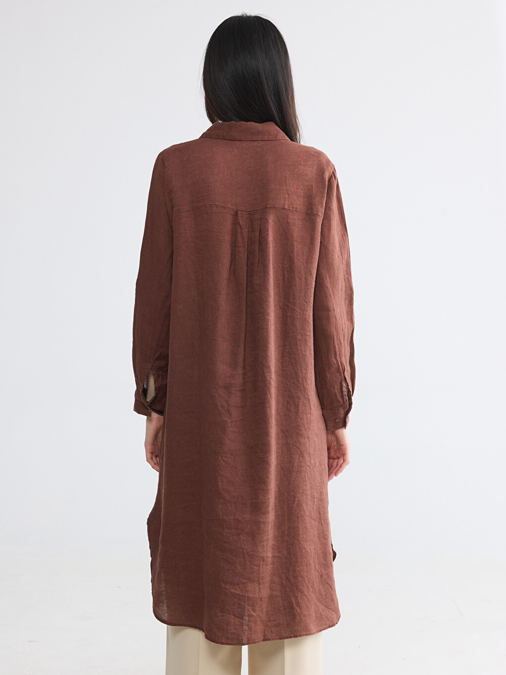 Oversize %100 lanena ženska košulja tunika-3