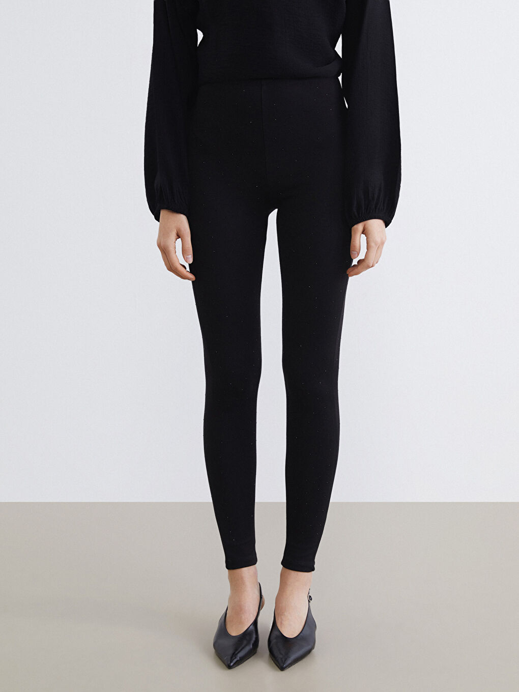 Siyah Yüksek Bel Kadın Tayt-1