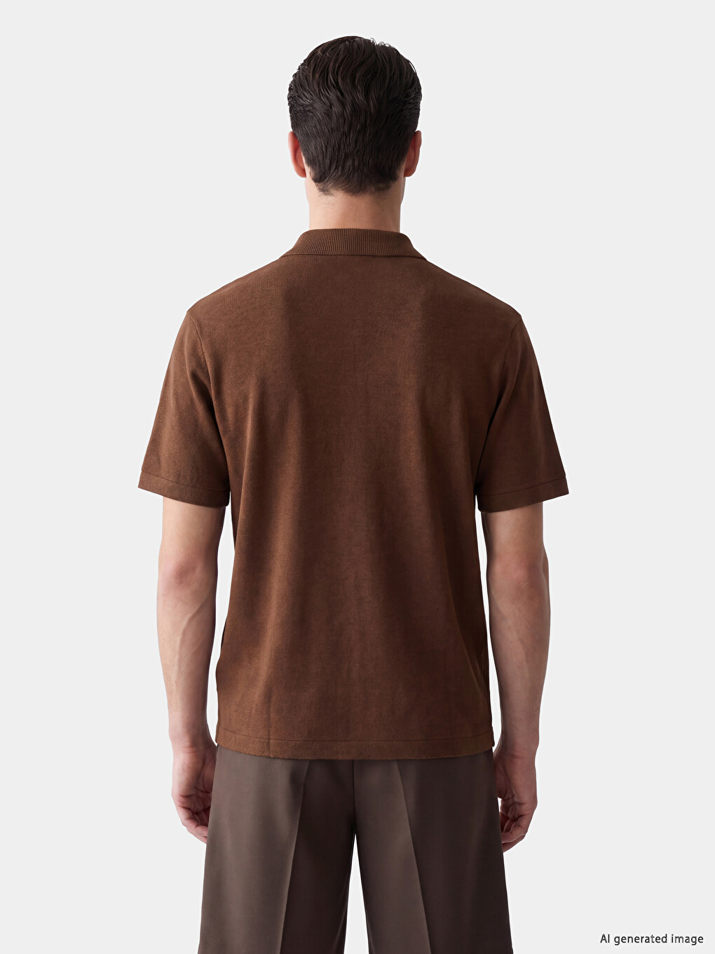 Kahverengi Polo Yaka Pike Erkek Tişört-2