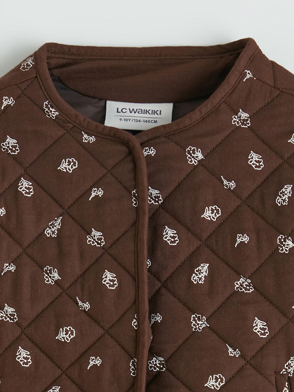 Kahverengi Bisiklet Yaka Çiçekli Kapitone Kız Çocuk Ceket-2