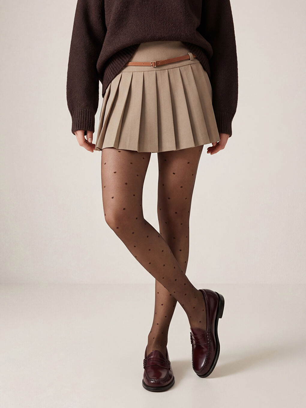 Kahverengi 15 Denye Puantiyeli Mat Kadın Külotlu Çorap