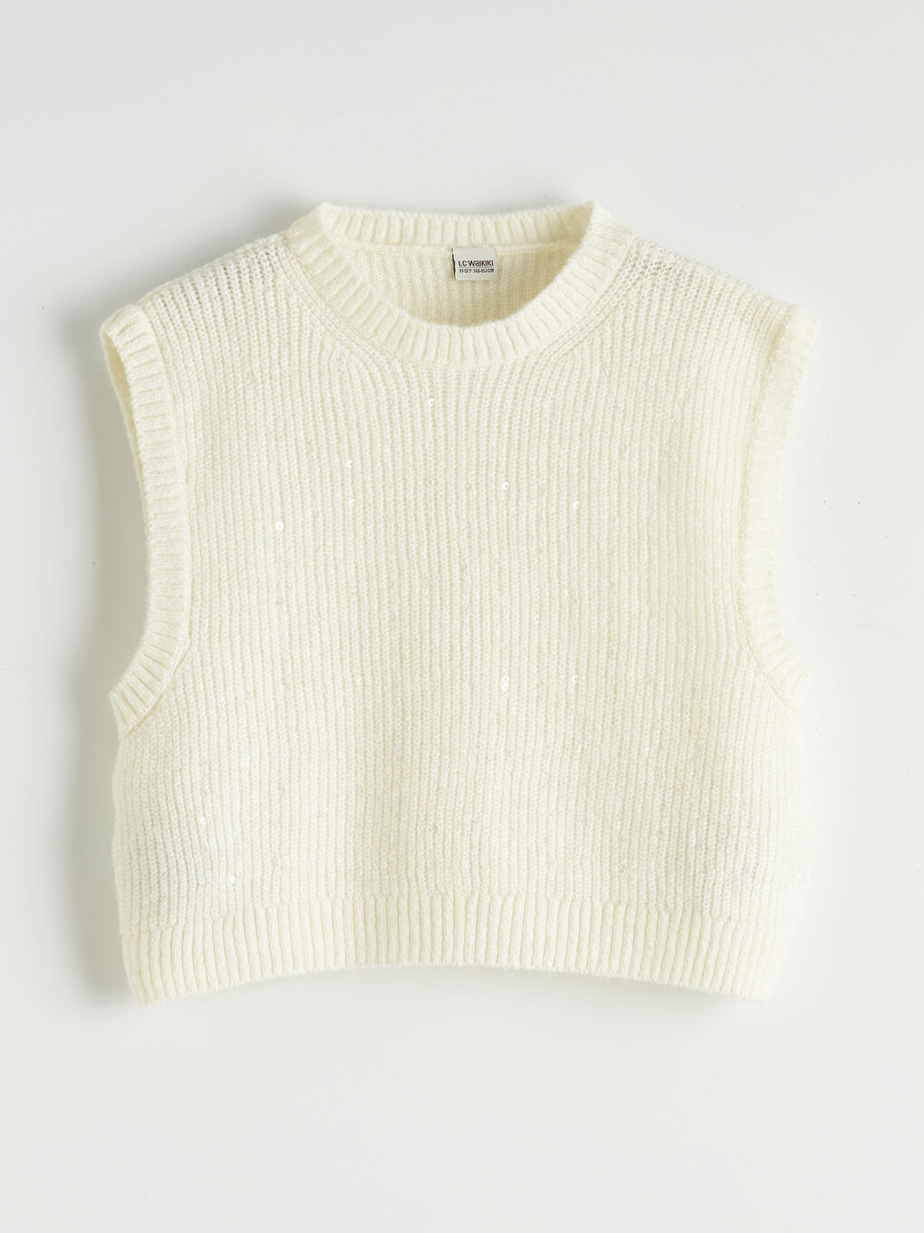 Ekru Pul İşlemeli Triko Kız Çocuk Süveter