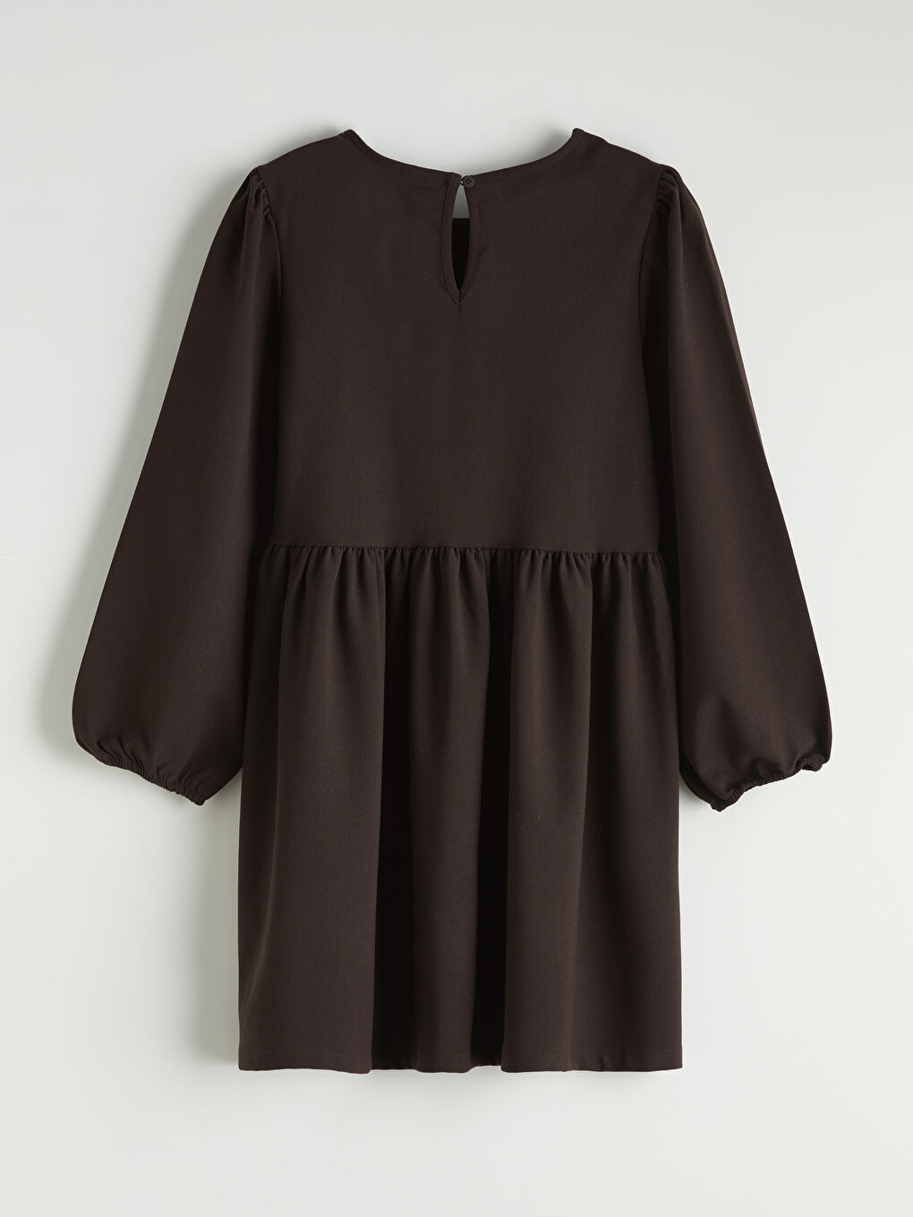 Kahverengi Bisiklet Yaka Balon Kollu Kız Çocuk Elbise-1