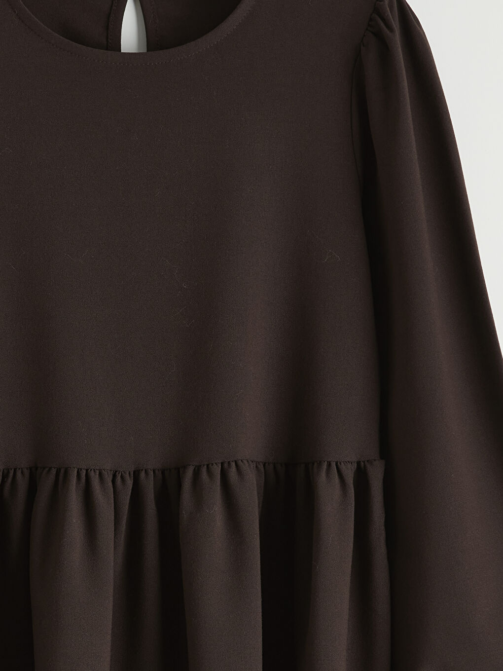 Kahverengi Bisiklet Yaka Balon Kollu Kız Çocuk Elbise-2