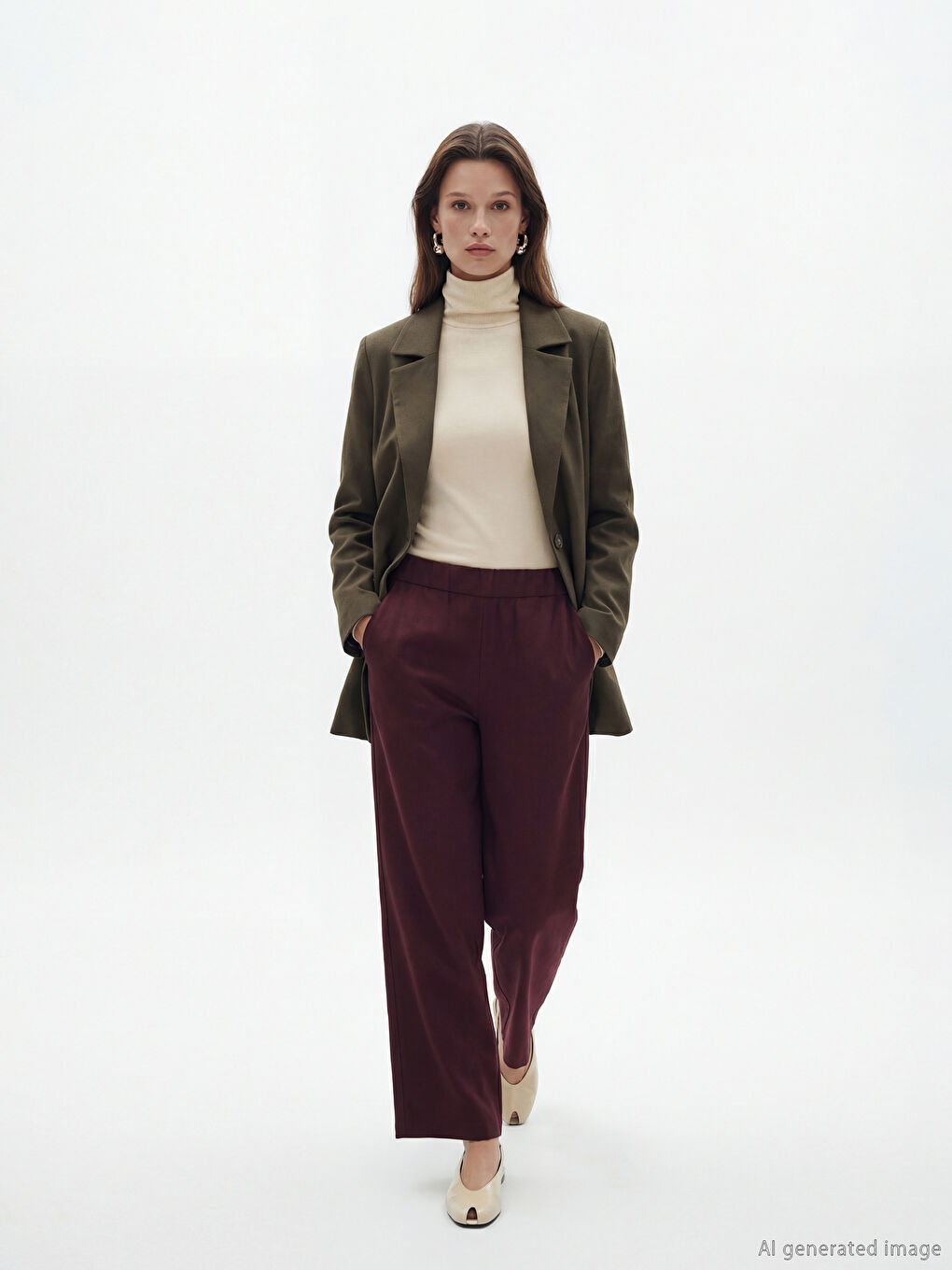 Haki Beli Kuşaklı Süet Görünümlü Kadın Ceket-1