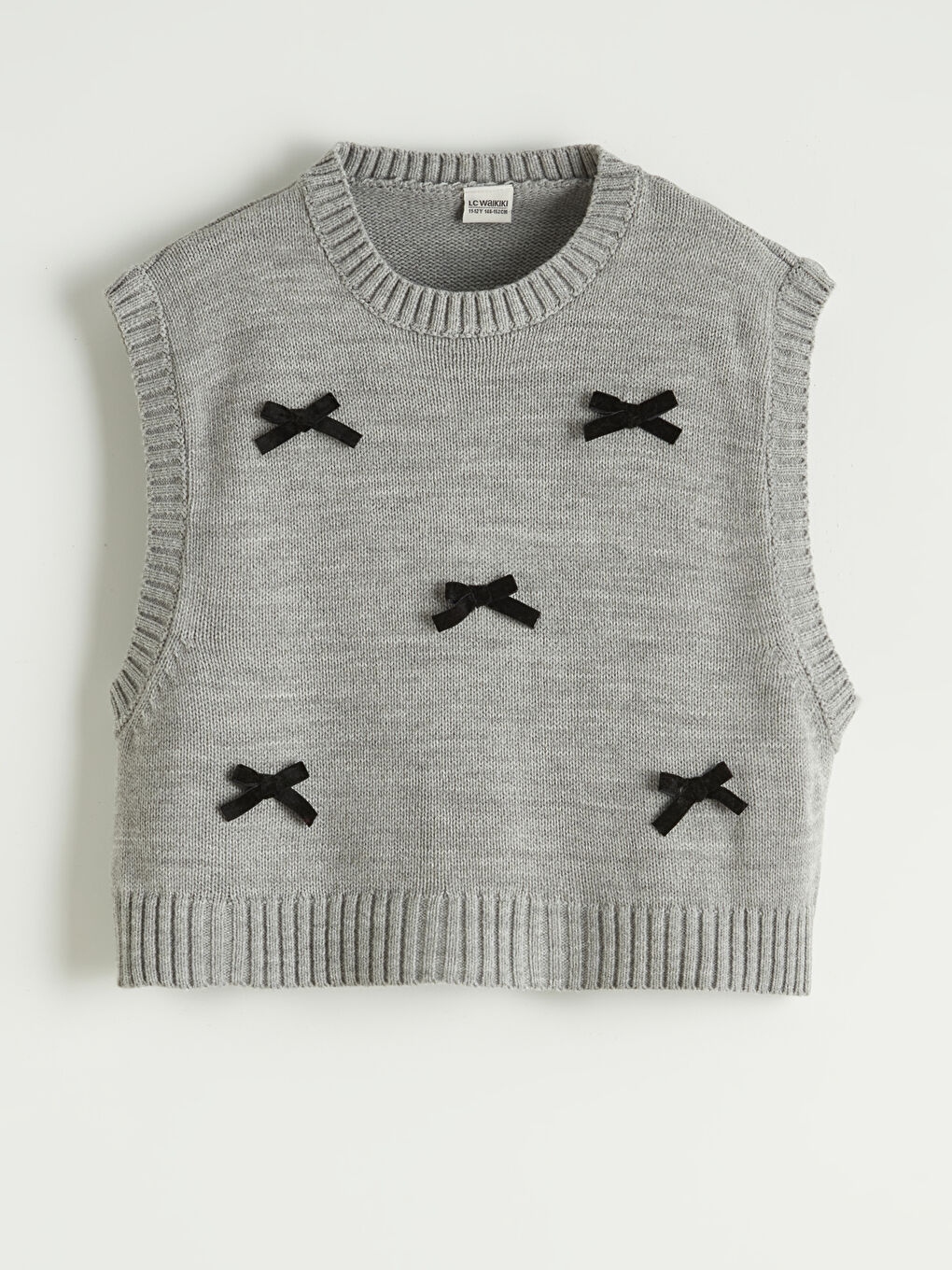 Gri Fiyonk Detaylı Triko Kız Çocuk Süveter