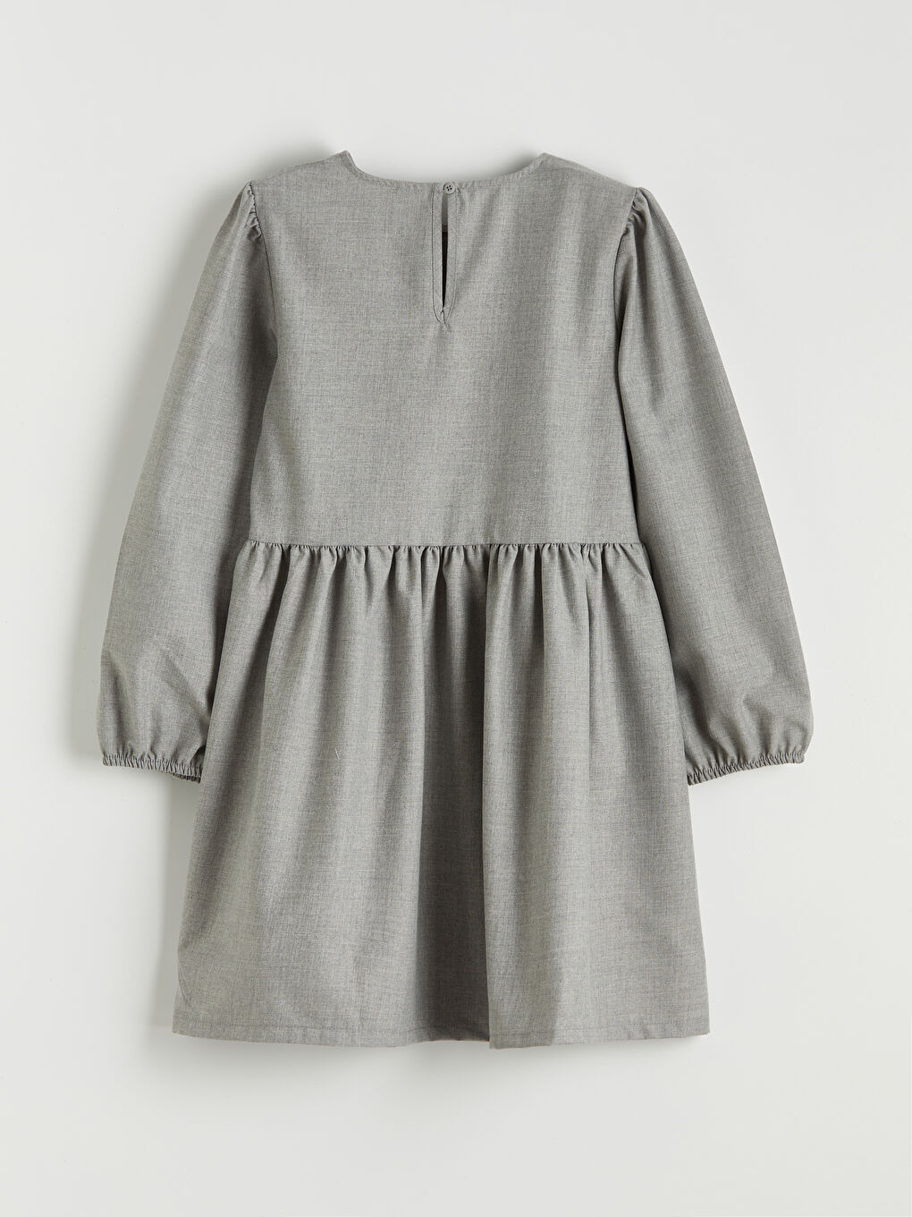 Gri Uzun Kollu Belden Büzgülü Kız Çocuk Elbise-1