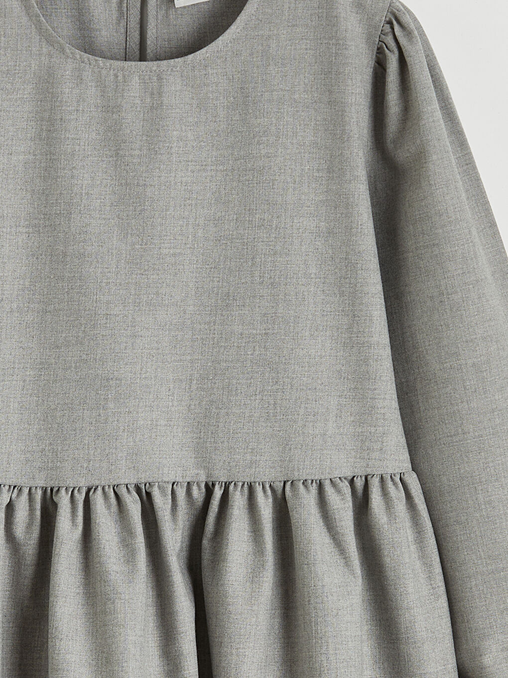 Gri Uzun Kollu Belden Büzgülü Kız Çocuk Elbise-2