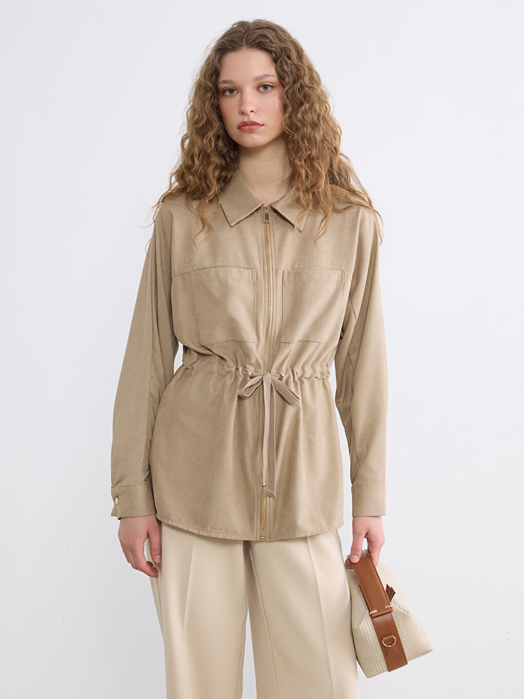 Kahverengi Gömlek Yaka Kadın Ceket