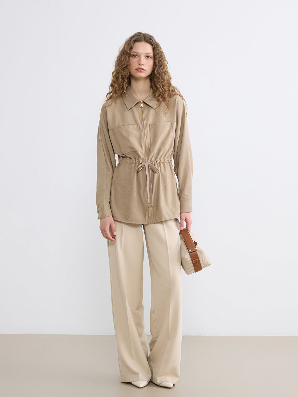 Kahverengi Gömlek Yaka Kadın Ceket-1