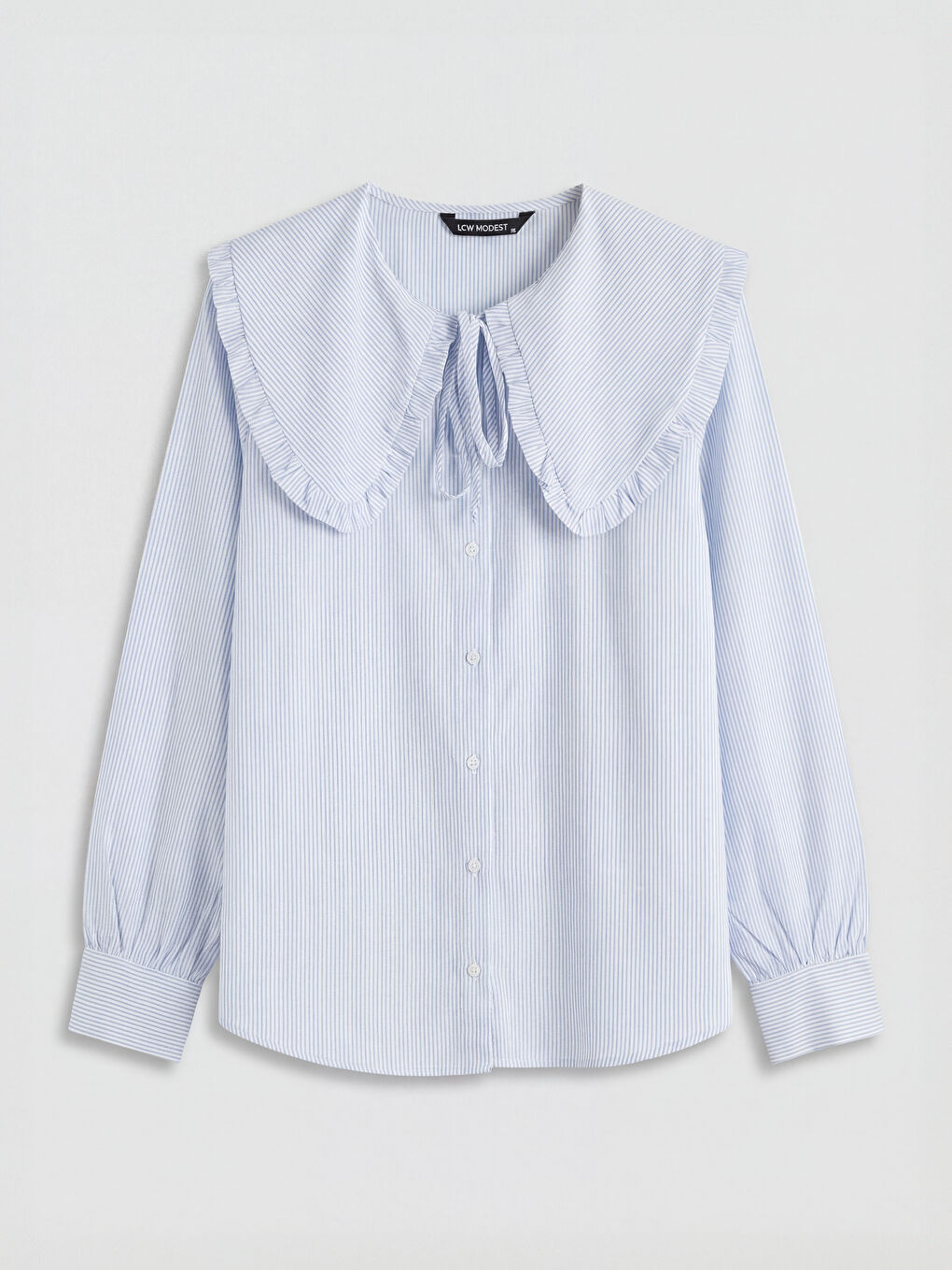 Mavi Bebe Yaka Çizgili Kadın Gömlek