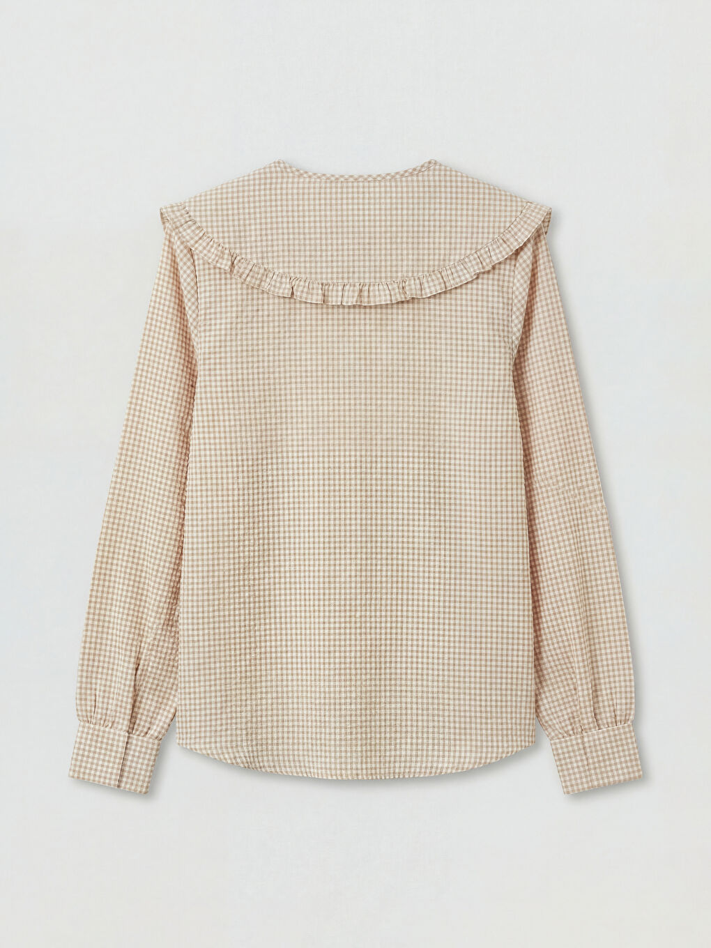 Bej Bebe Yaka Ekose Fırfırlı Bluz	-1