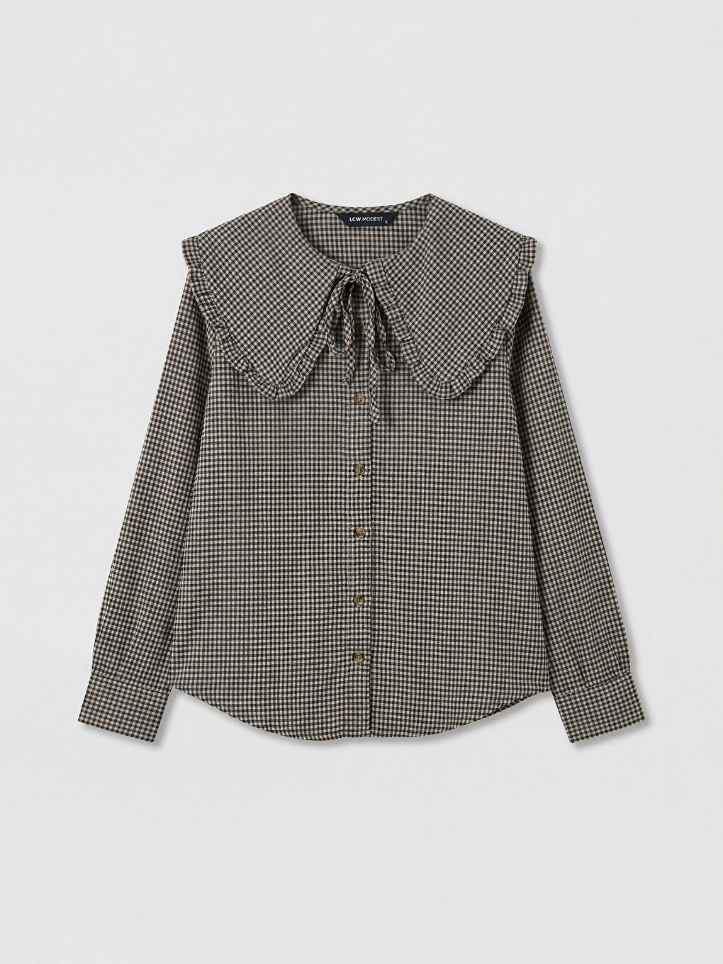 Lacivert Bebe Yaka Ekose Fırfırlı Bluz	