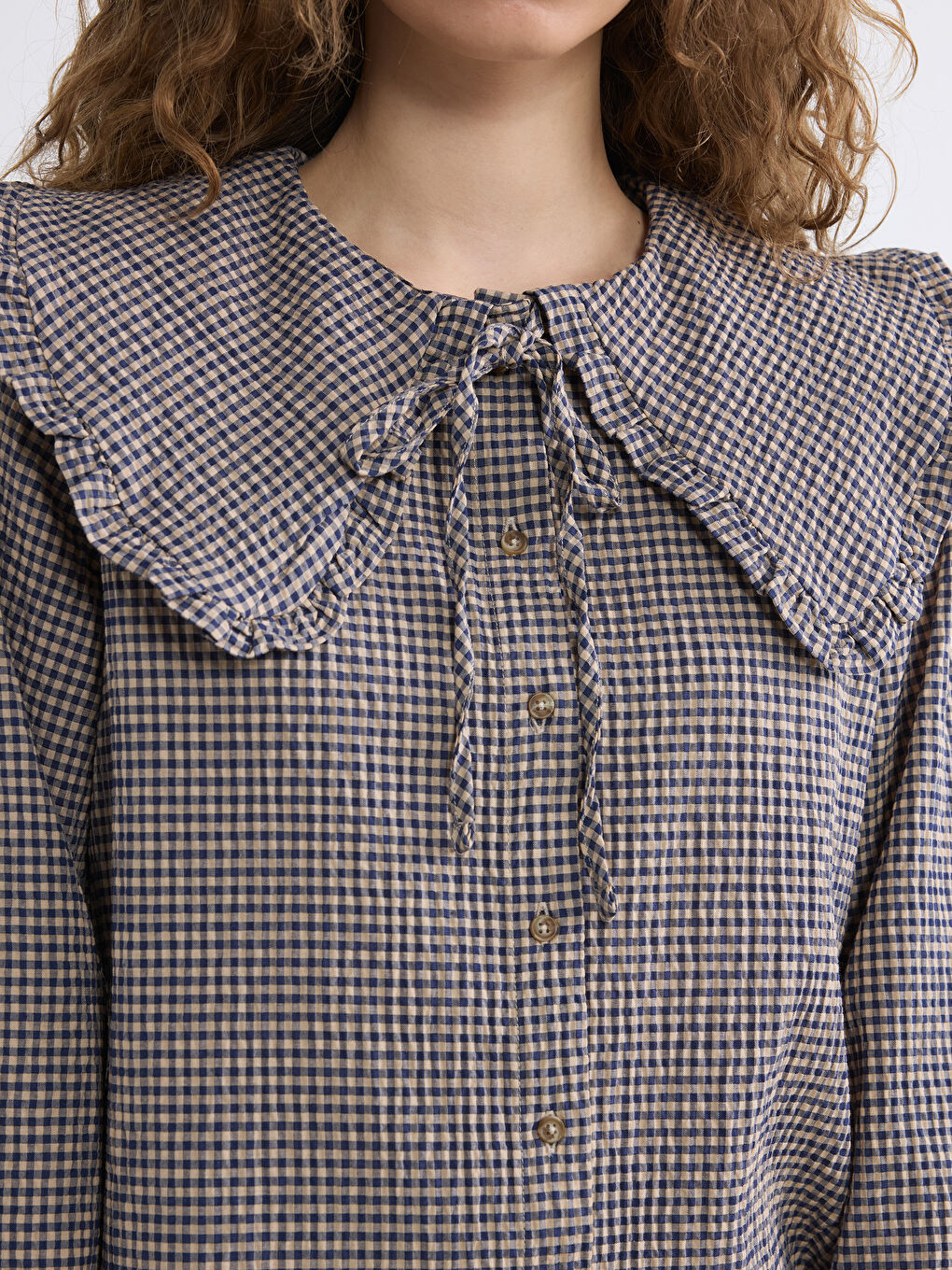 Lacivert Bebe Yaka Ekose Fırfırlı Bluz	-2