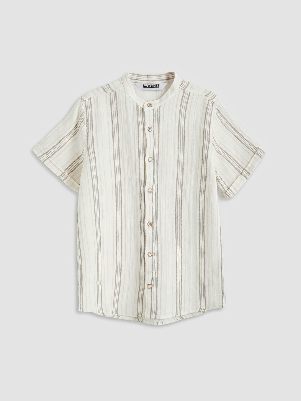 Kahverengi Hakim Yaka Çizgili Poplin Erkek Çocuk Gömlek