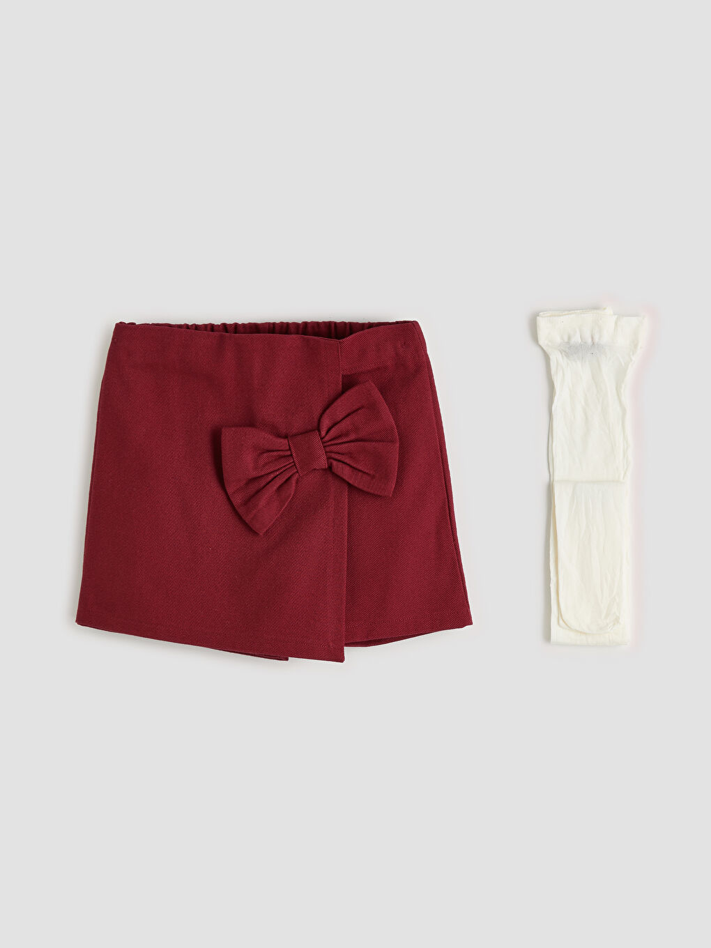 Ekru Fiyonk Detaylı Kız Çocuk Bluz Şort Etek ve Külotlu Çorap-2