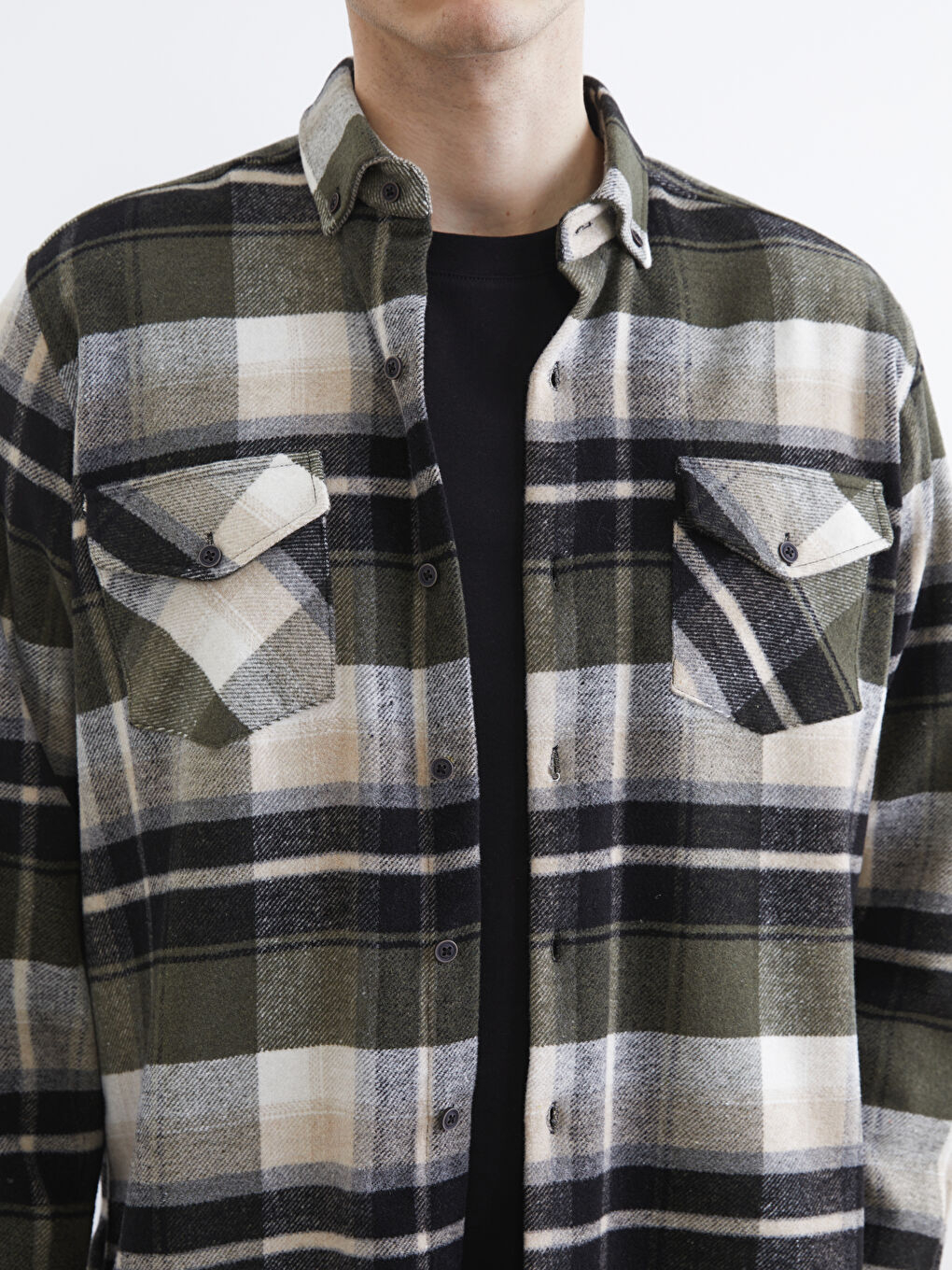 Haki Regular Fit Ekose Erkek Oduncu Gömlek-2