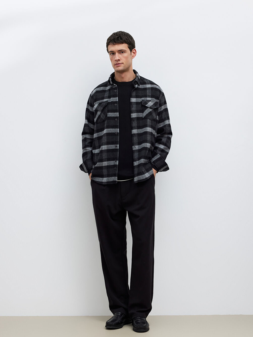 Siyah Regular Fit Ekose Erkek Oduncu Gömlek	-1