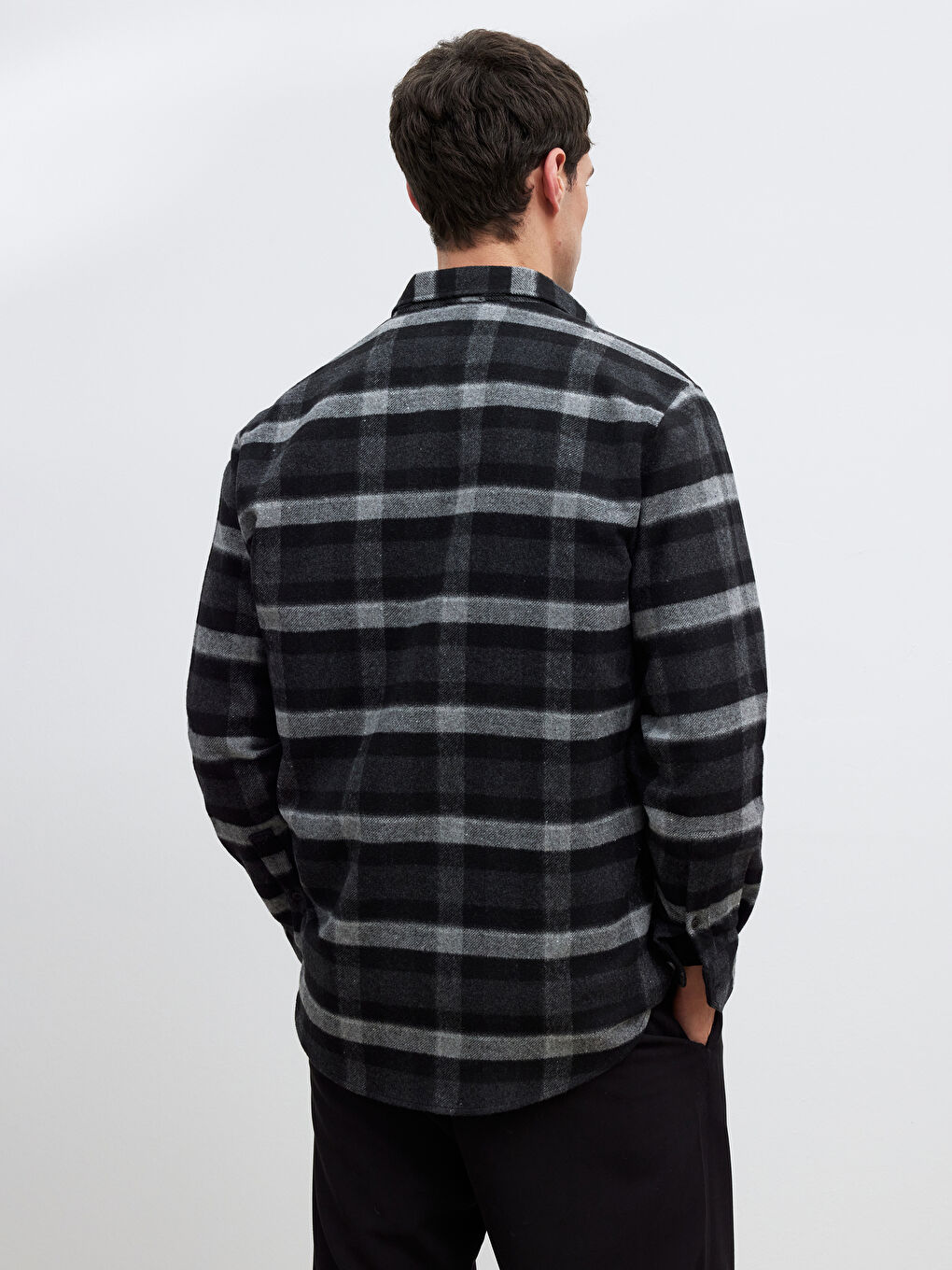 Siyah Regular Fit Ekose Erkek Oduncu Gömlek	-2