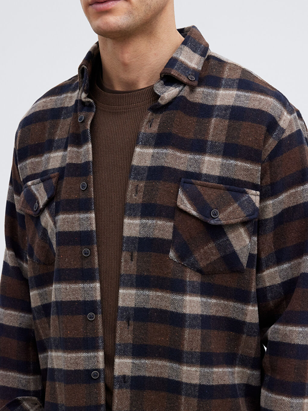 Kahverengi Regular Fit Ekose Erkek Oduncu Gömlek	-2